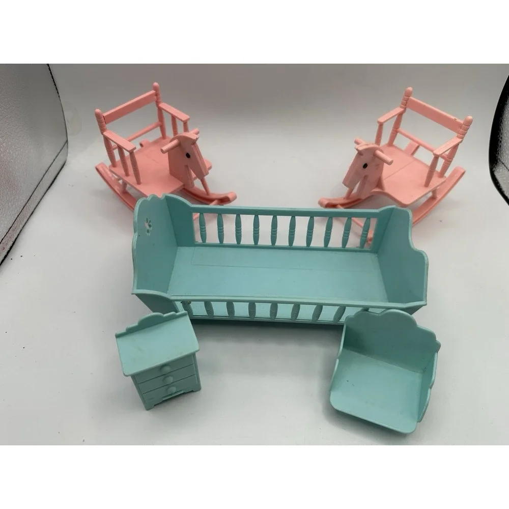 VINTAGE Bouncin‎ Babies FURNITURE LOT 1988 Crib, Rocker Horse, Dresser, Chair